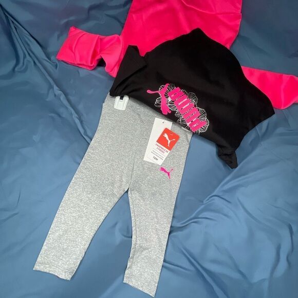 Puma Vibrant Pink Jacket with Light Gray Leggings - Picture 3 of 4